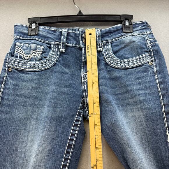 EUC Vigoss Womens Blue Jeans 5/28 Bootcut Western Embroidered Casual Biker Logo - Picture 10 of 12